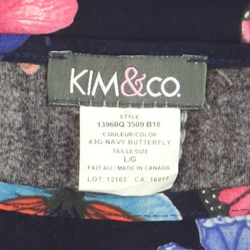 Kim & Co Womens Blue Butterfly Print 3/4 Sleeve Tunic Blouse Size L