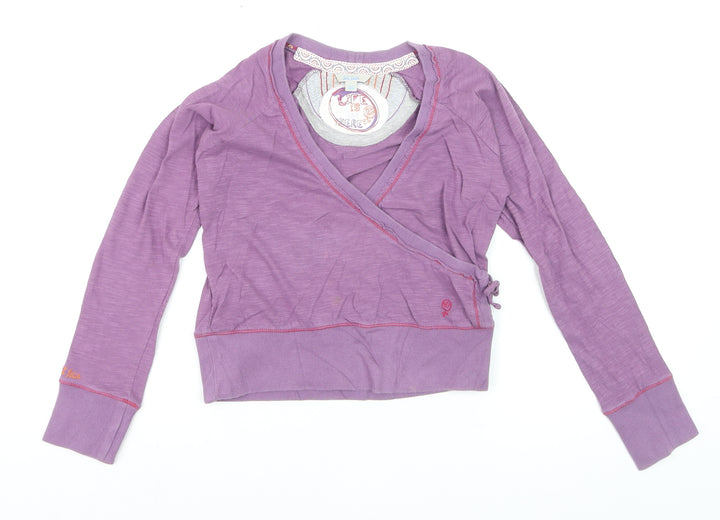 Fat Face Girls Purple Wrap Cotton Jumper 10-11 Years Long Sleeve Casual