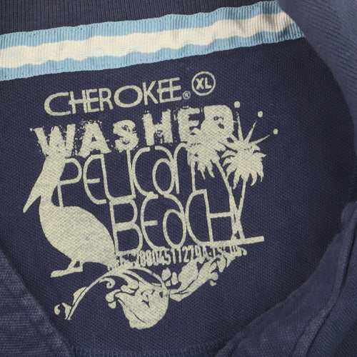 Cherokee Men’s Blue Cotton Polo Shirt XL Beach Logo