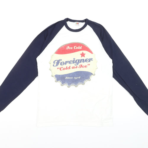 Fruit of the Loom Men's White Navy Music Graphic Long Sleeve Top M