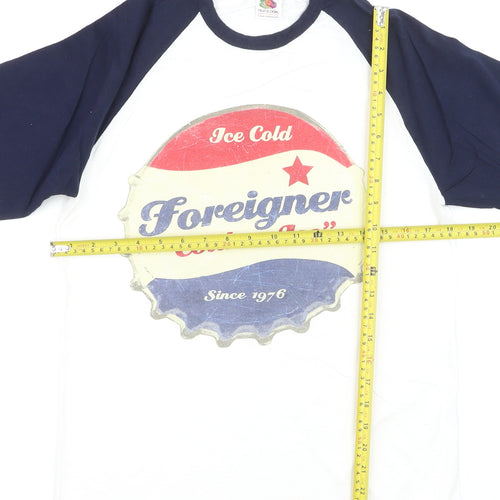 Fruit of the Loom Men's White Navy Music Graphic Long Sleeve Top M