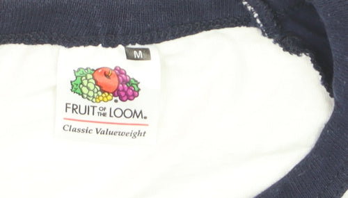 Fruit of the Loom Men's White Navy Music Graphic Long Sleeve Top M