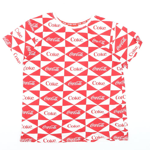 Coca-Cola Women's Red White Geometric Logo T-Shirt Size S