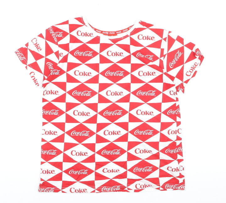 Coca-Cola Women's Red White Geometric Logo T-Shirt Size S