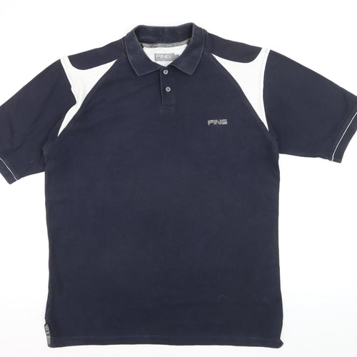 PING Collection Men's Blue Colourblock Golf Polo Shirt L