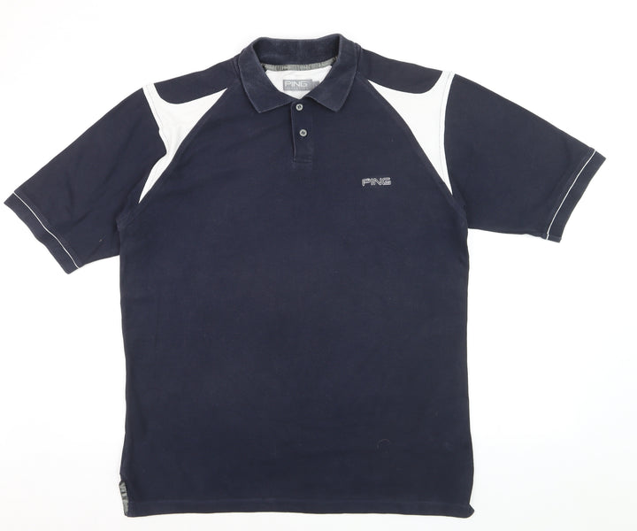 PING Collection Men's Blue Colourblock Golf Polo Shirt L