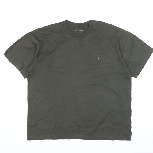 AllSaints Men's Green Crew Neck Cotton T-Shirt Medium Classic Fit
