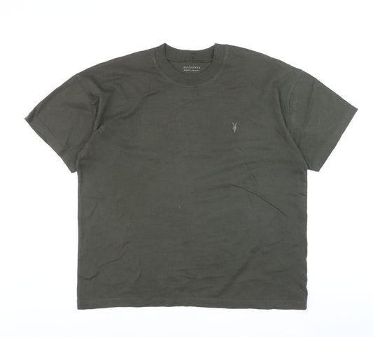 AllSaints Men's Green Crew Neck Cotton T-Shirt Medium Classic Fit