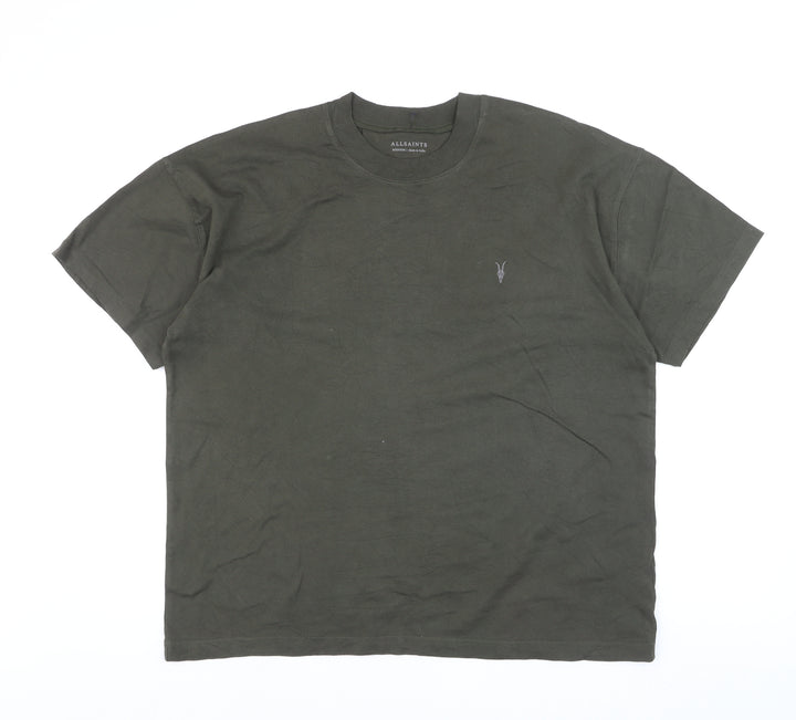 AllSaints Men's Green Crew Neck Cotton T-Shirt Medium Classic Fit