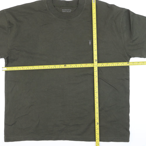 AllSaints Men's Green Crew Neck Cotton T-Shirt Medium Classic Fit