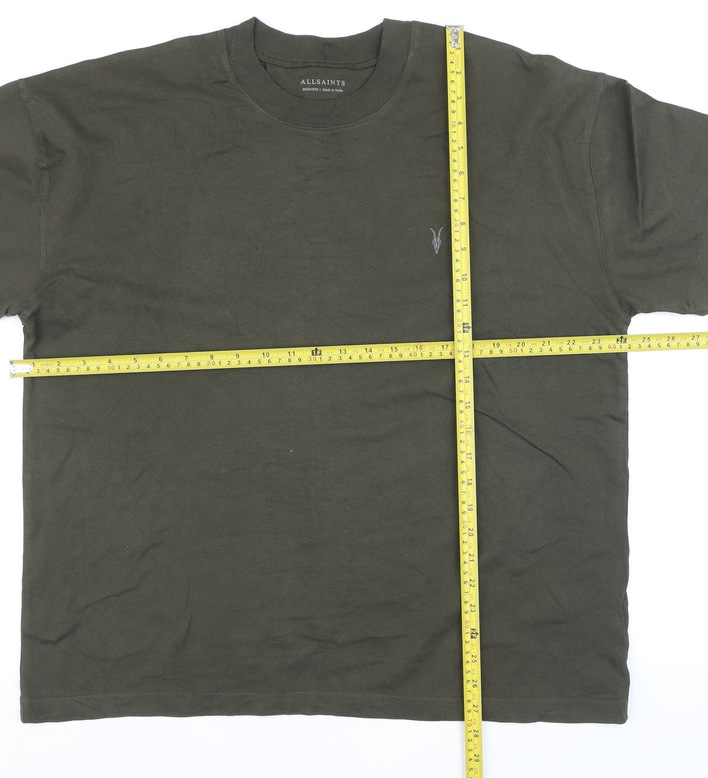 AllSaints Men's Green Crew Neck Cotton T-Shirt Medium Classic Fit
