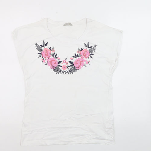 Pebble Bay Women's White Floral Cotton T-Shirt Size 10