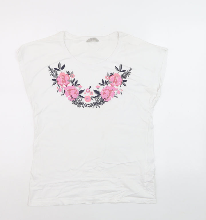Pebble Bay Women's White Floral Cotton T-Shirt Size 10