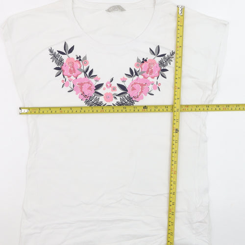 Pebble Bay Women's White Floral Cotton T-Shirt Size 10