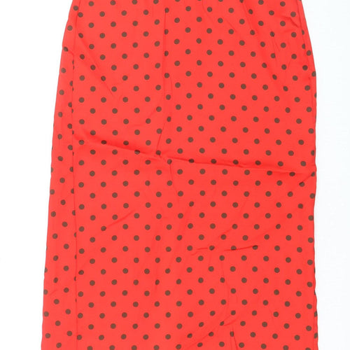 Zara Women Red Polka Dot Midi Pencil Skirt Size S High Waist