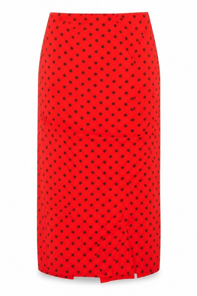 Zara Women Red Polka Dot Midi Pencil Skirt Size S High Waist