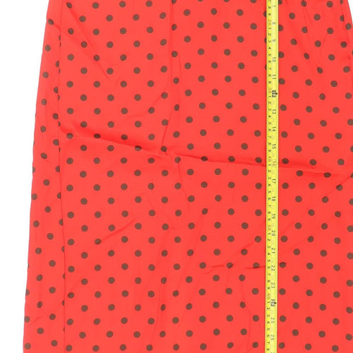 Zara Women Red Polka Dot Midi Pencil Skirt Size S High Waist