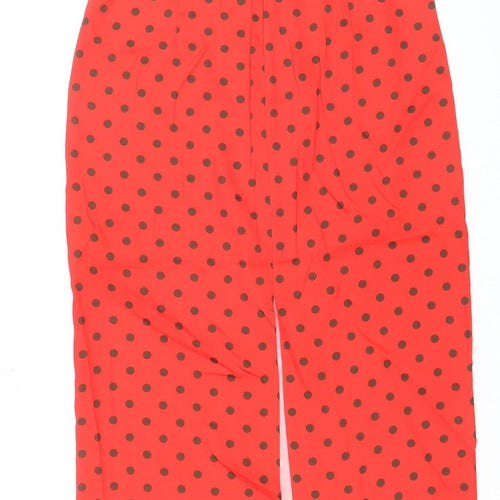 Zara Women Red Polka Dot Midi Pencil Skirt Size S High Waist