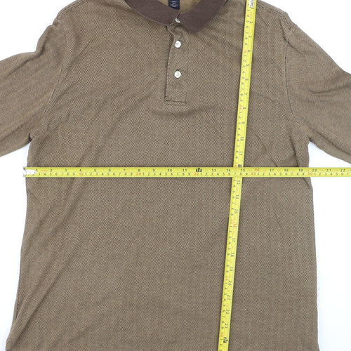 Lands' End Men's Brown Long Sleeve Herringbone Cotton Polo Shirt M