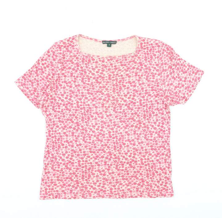 Racing Green Women's Pink Floral Cotton T-Shirt Size 12