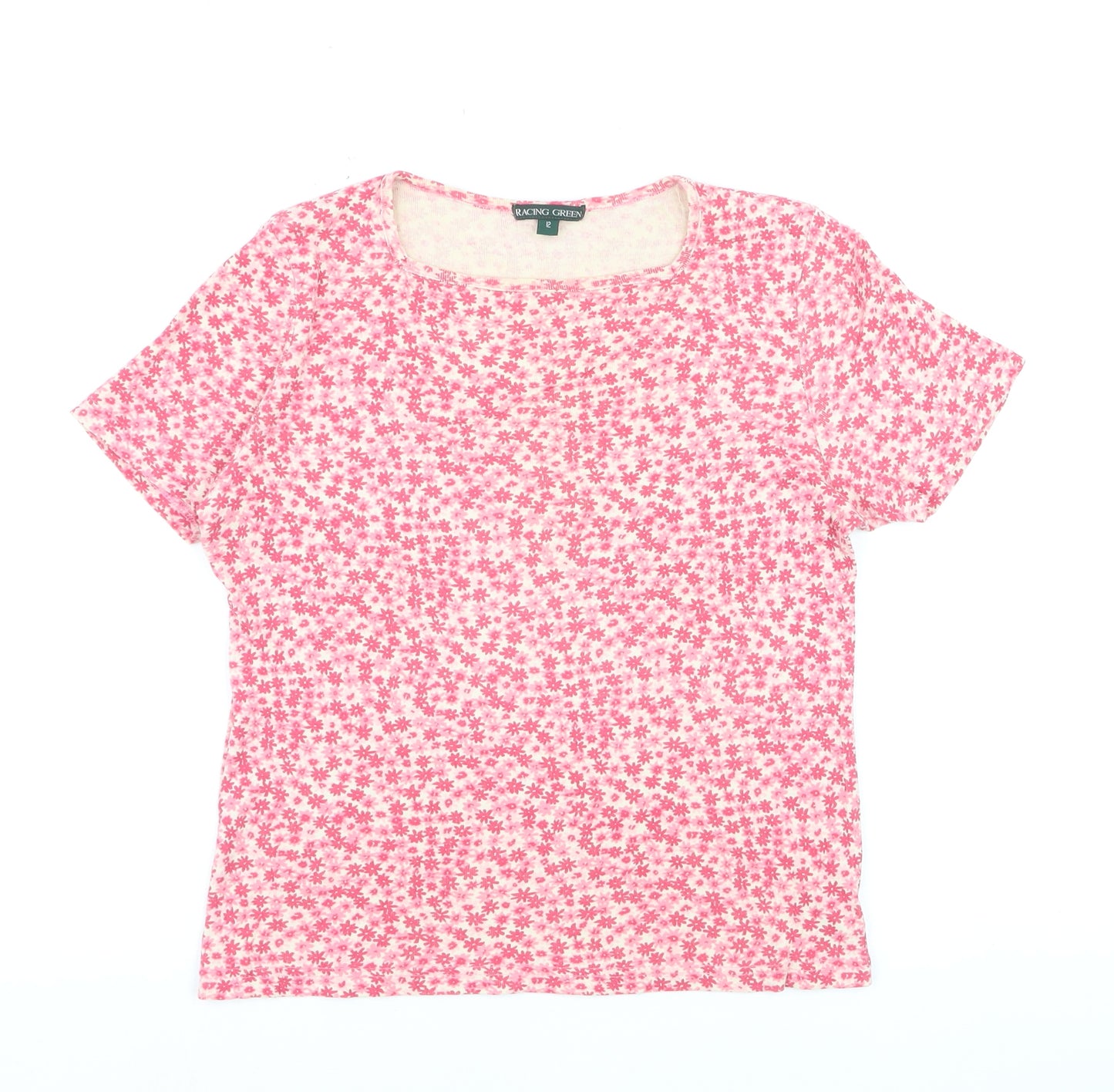 Racing Green Women's Pink Floral Cotton T-Shirt Size 12
