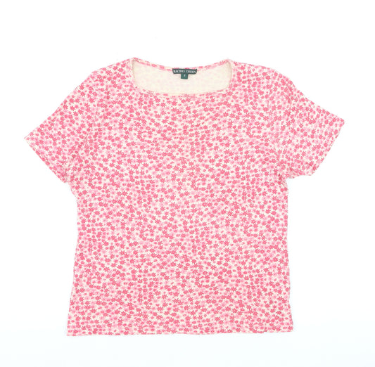 Racing Green Women's Pink Floral Cotton T-Shirt Size 12
