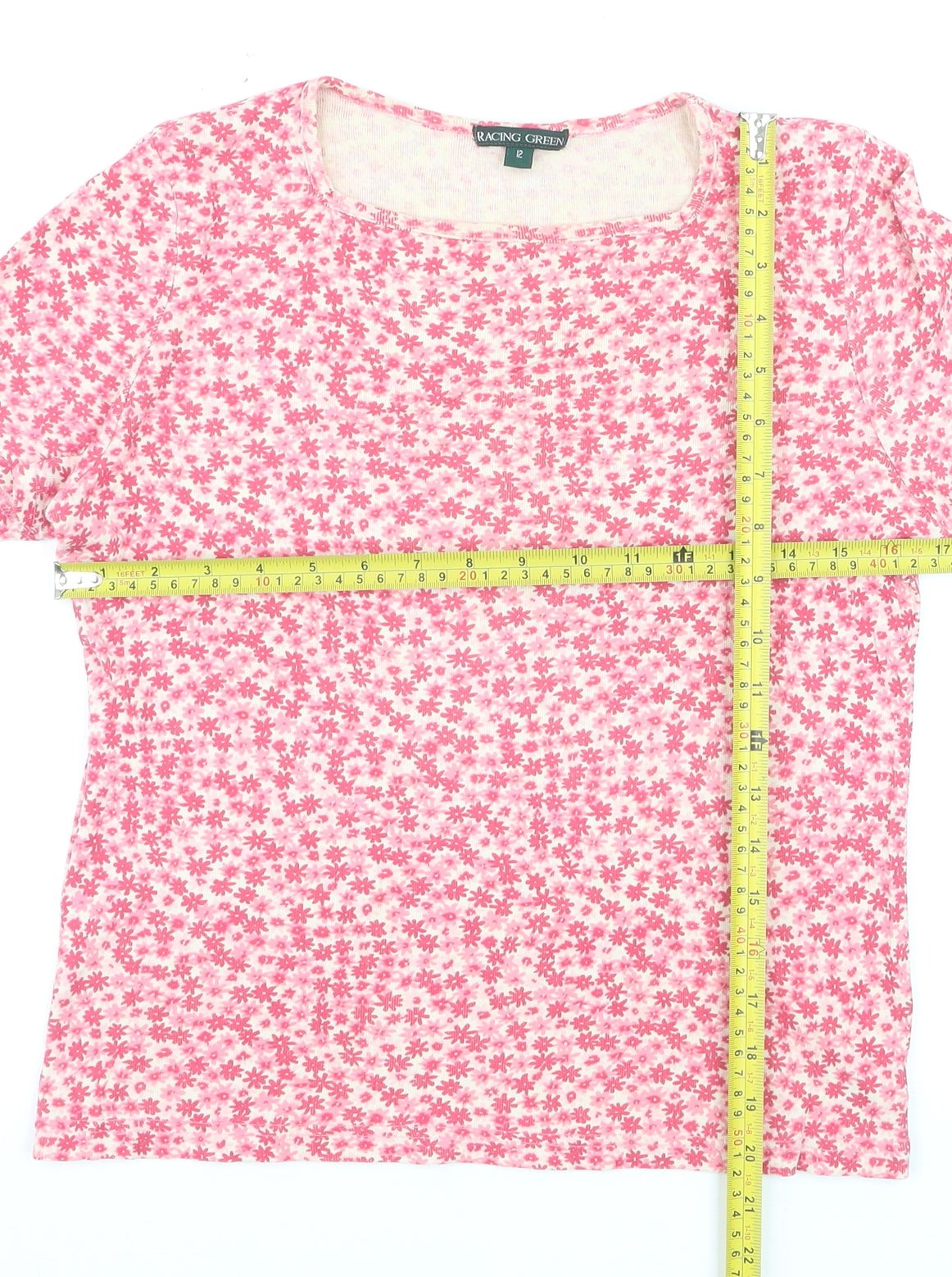 Racing Green Women's Pink Floral Cotton T-Shirt Size 12