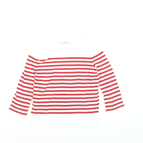 Mango Womens Red Striped Boat Neck 3/4 Sleeve Cotton T-Shirt XS