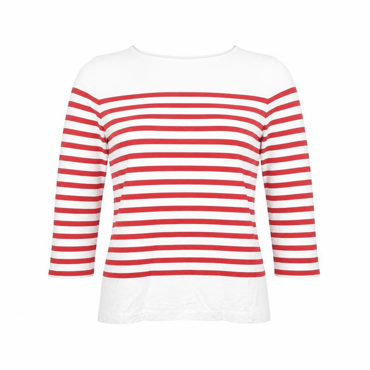Mango Womens Red Striped Boat Neck 3/4 Sleeve Cotton T-Shirt XS