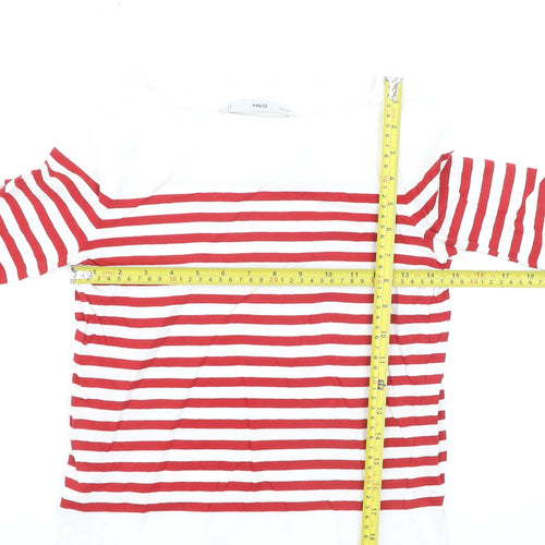 Mango Womens Red Striped Boat Neck 3/4 Sleeve Cotton T-Shirt XS