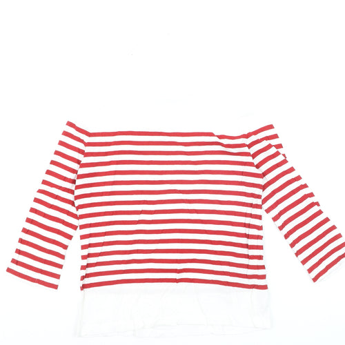Mango Womens Red Striped Boat Neck 3/4 Sleeve Cotton T-Shirt XS
