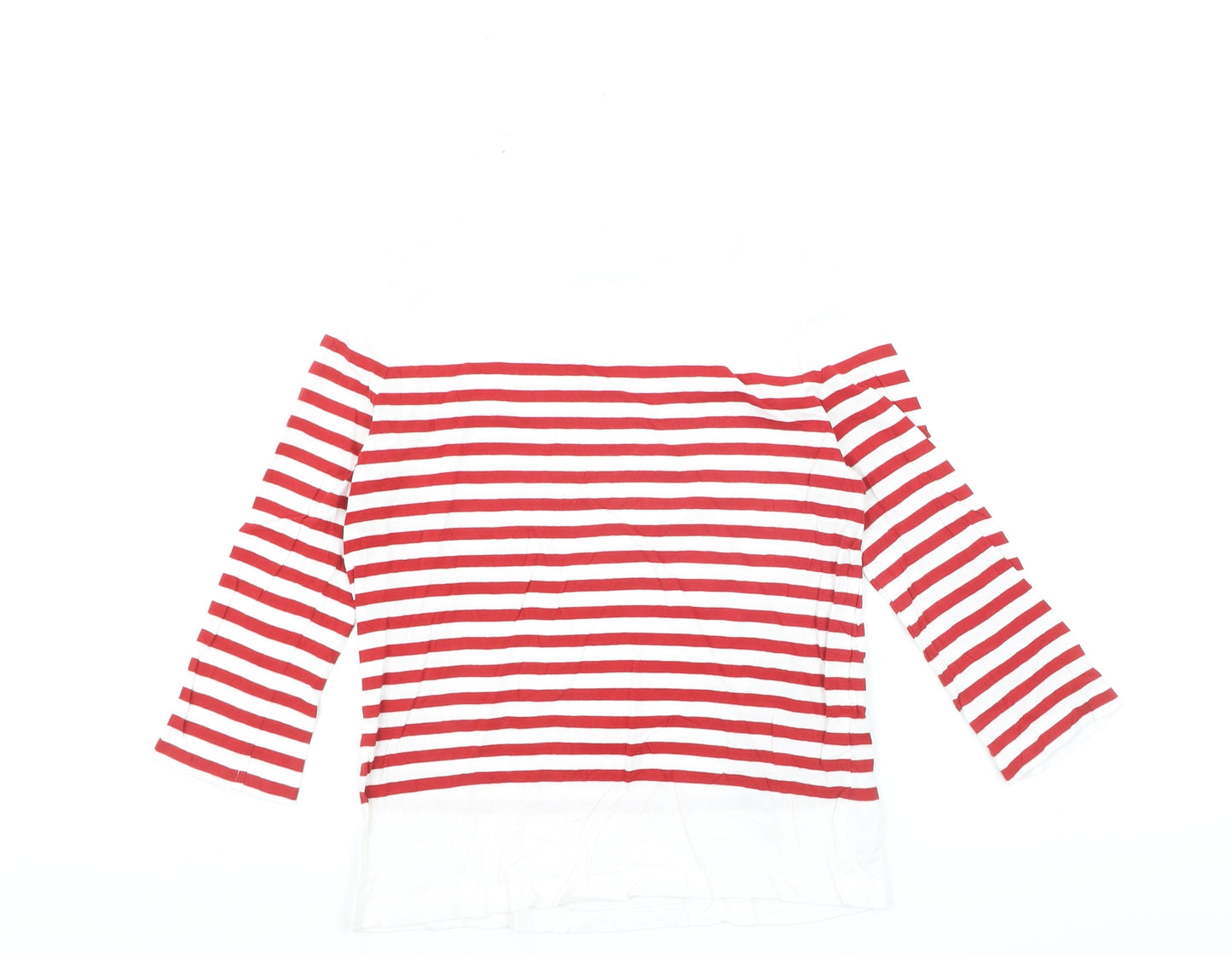 Mango Womens Red Striped Boat Neck 3/4 Sleeve Cotton T-Shirt XS