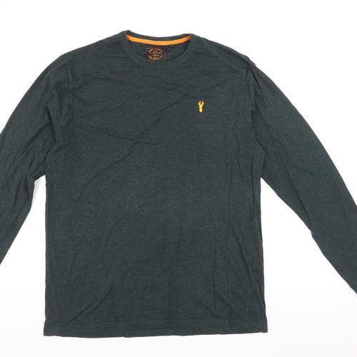 Next Men's Green Long Sleeve Crew Neck Cotton Blend Top L