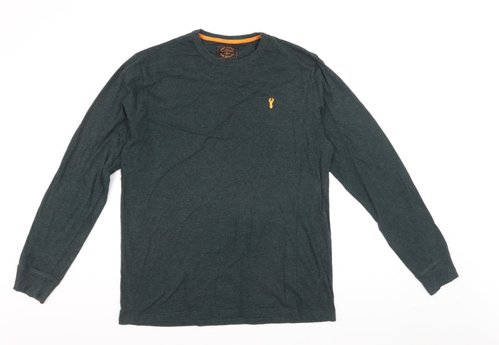 Next Men's Green Long Sleeve Crew Neck Cotton Blend Top L