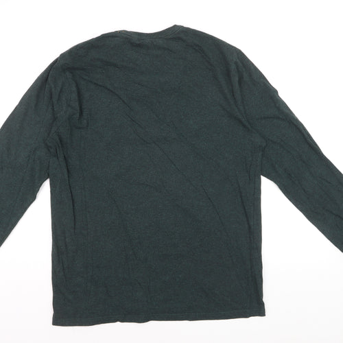 Next Men's Green Long Sleeve Crew Neck Cotton Blend Top L