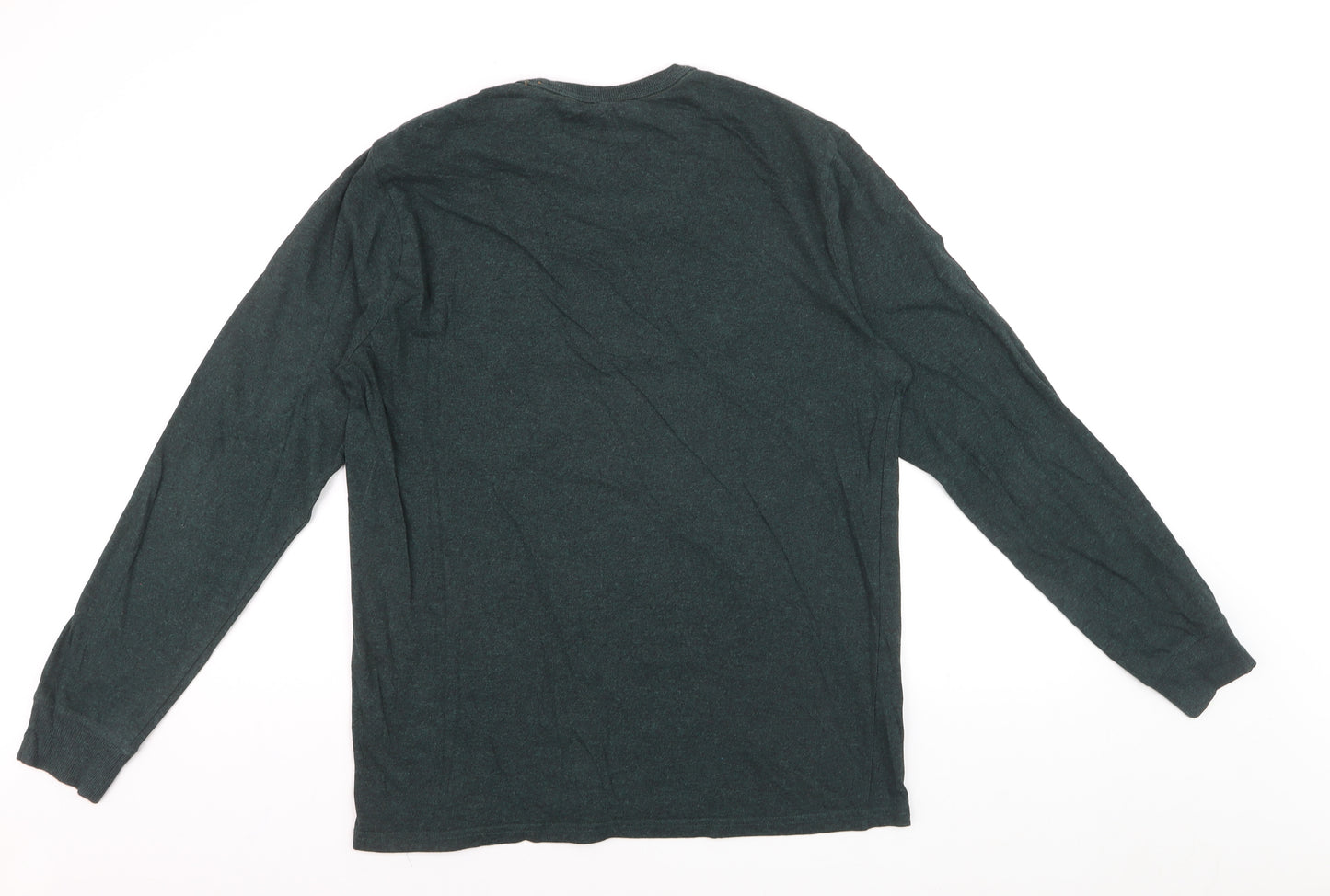 Next Men's Green Long Sleeve Crew Neck Cotton Blend Top L
