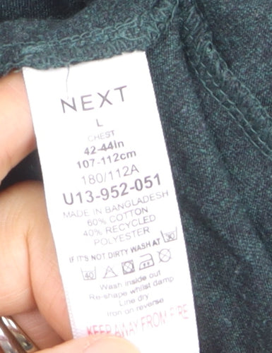 Next Men's Green Long Sleeve Crew Neck Cotton Blend Top L