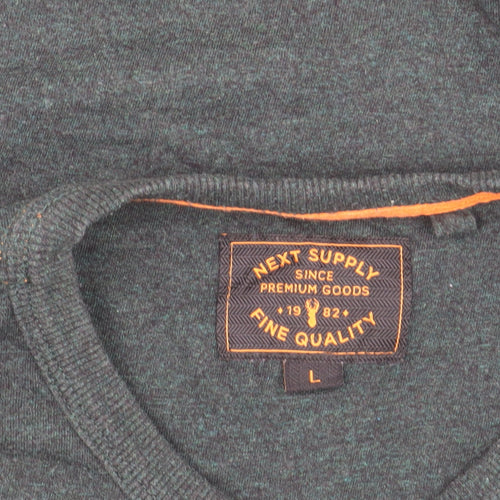 Next Men's Green Long Sleeve Crew Neck Cotton Blend Top L