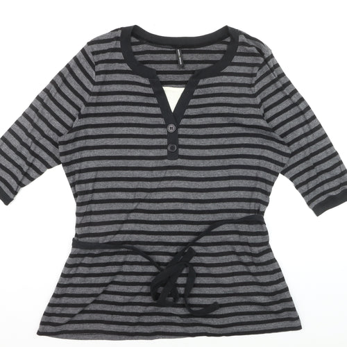 Marks and Spencer Womens Grey Striped Henley Tunic Top UK 20