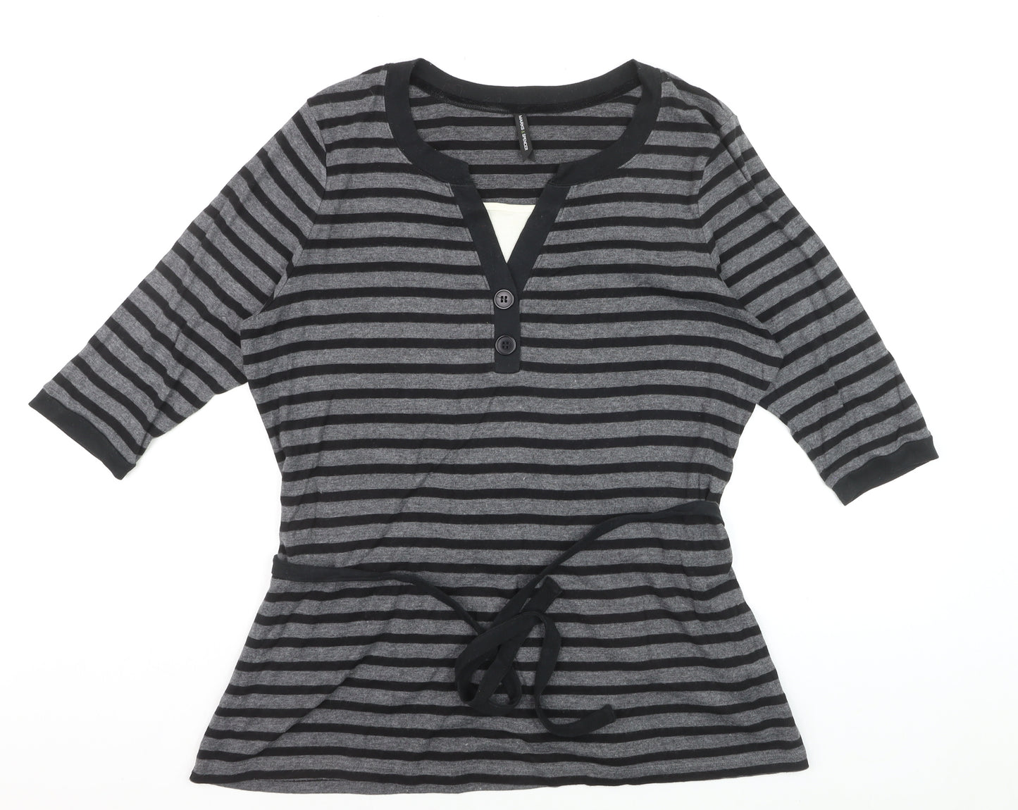 Marks and Spencer Womens Grey Striped Henley Tunic Top UK 20