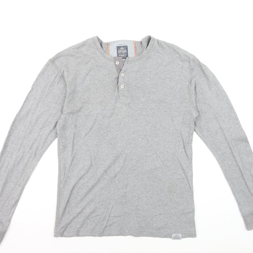 Superdry Men's Grey XL Long Sleeve Cotton Henley Shirt