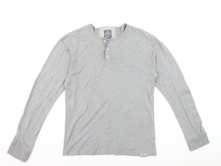 Superdry Men's Grey XL Long Sleeve Cotton Henley Shirt