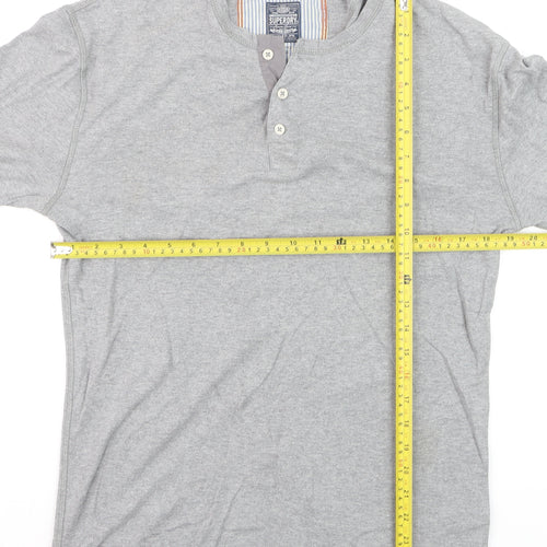 Superdry Men's Grey XL Long Sleeve Cotton Henley Shirt