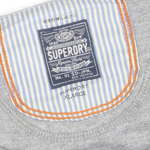 Superdry Men's Grey XL Long Sleeve Cotton Henley Shirt