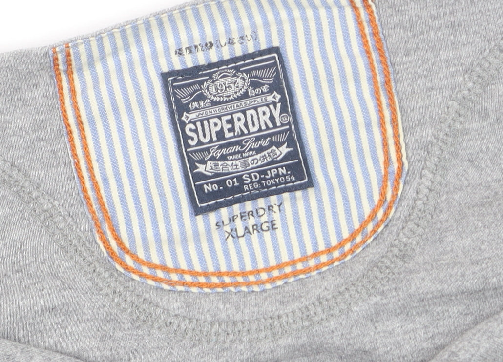 Superdry Men's Grey XL Long Sleeve Cotton Henley Shirt