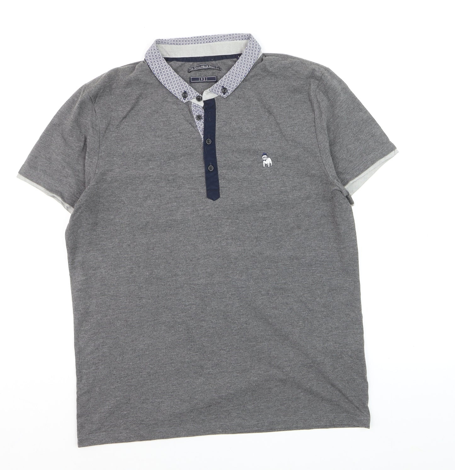 The Spitalfields Shirt Co Men’s Grey Polo Shirt Size L Collared Button-Down