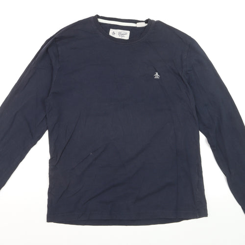 Penguin by Munsingwear Men's Blue Long Sleeve Cotton Crew Neck Top Size L