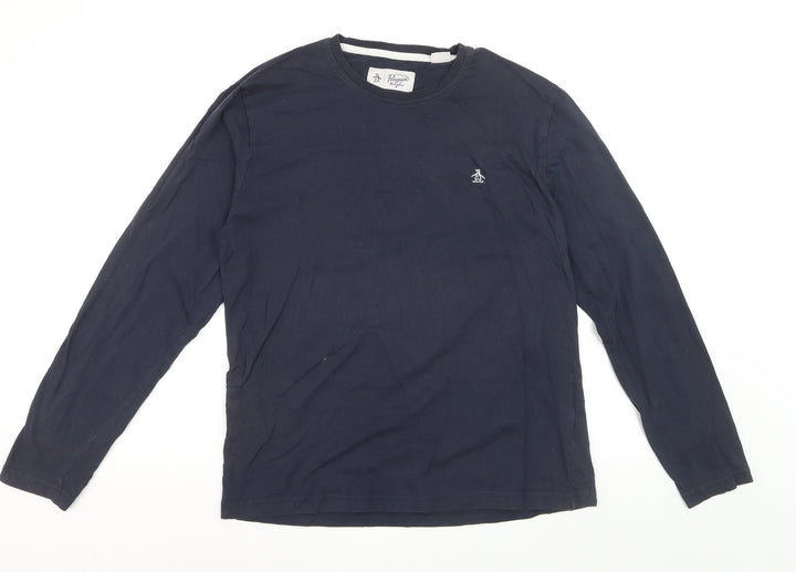 Penguin by Munsingwear Men's Blue Long Sleeve Cotton Crew Neck Top Size L