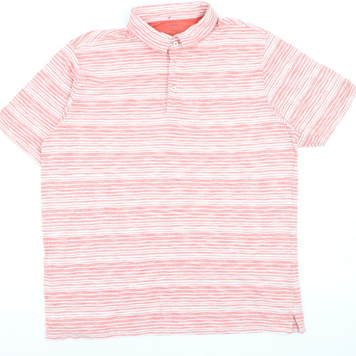 Marks and Spencer Men's Pink Striped Cotton Polo Shirt XL Regular Fit