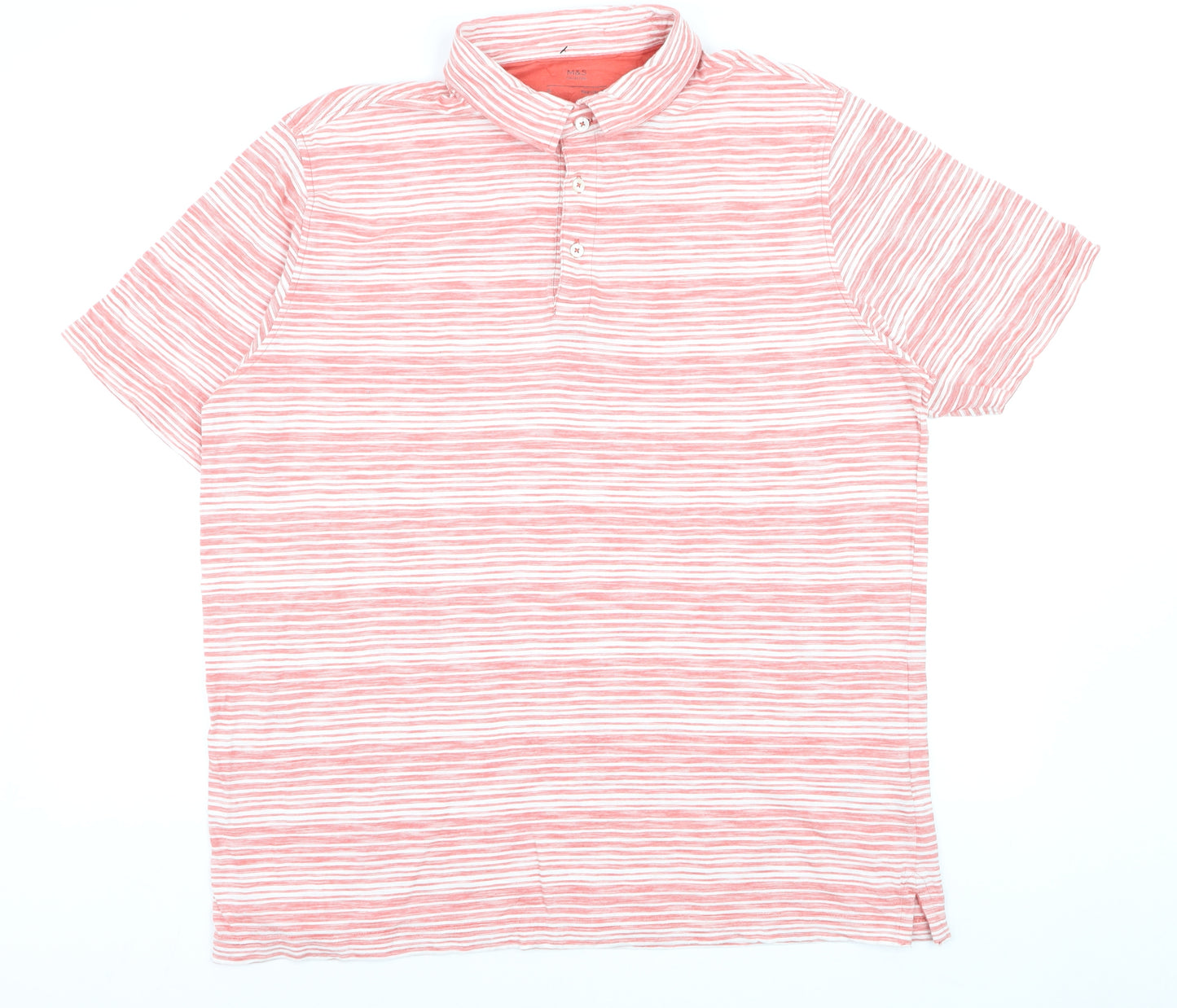 Marks and Spencer Men's Pink Striped Cotton Polo Shirt XL Regular Fit